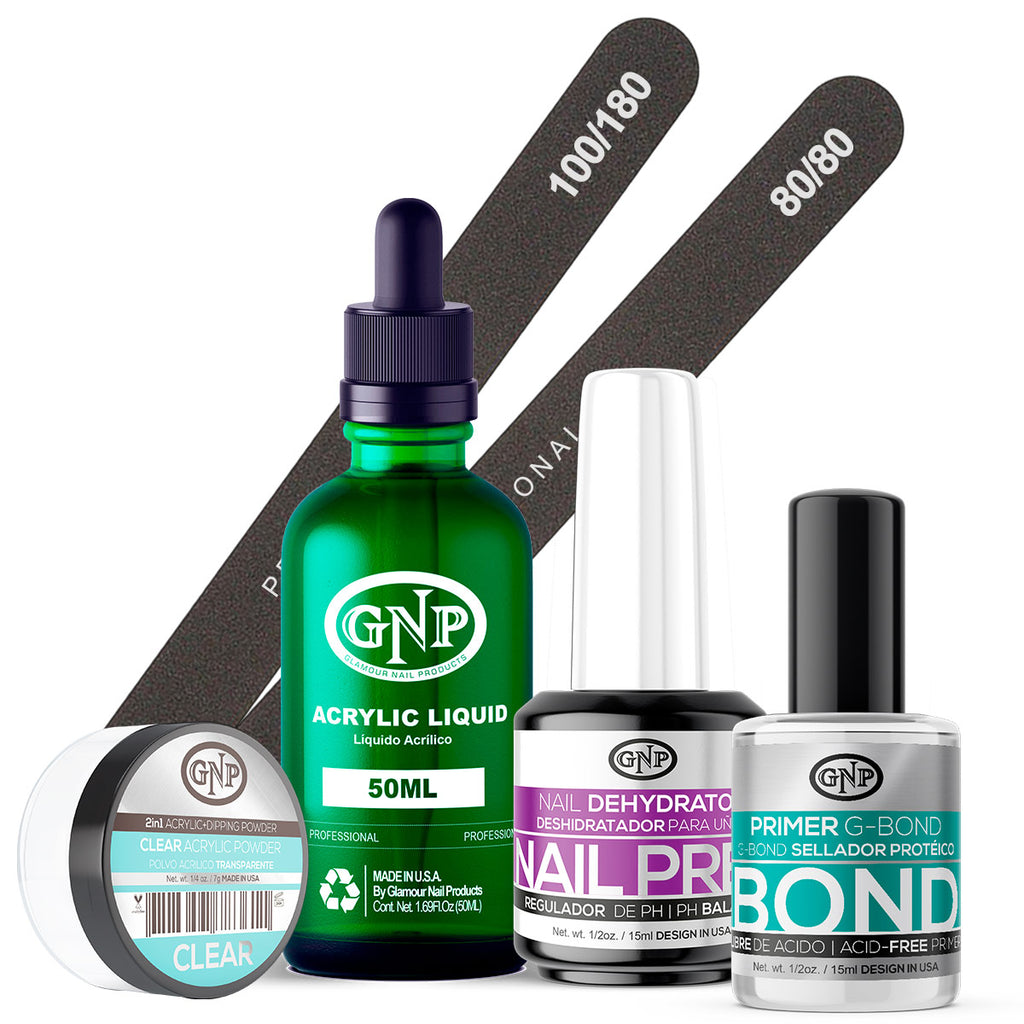 Kit Uñas Acrílicas Gnp con Polvo 7gr, Monomero 50ml, Primer 15ml, Nail Prep y limas en Beauty Supply