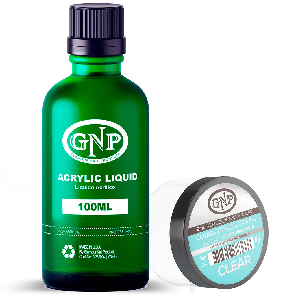 Polvo Acrílico GNP Transparente 15Gr. + Monomero GNP 100Ml en Beauty Supply
