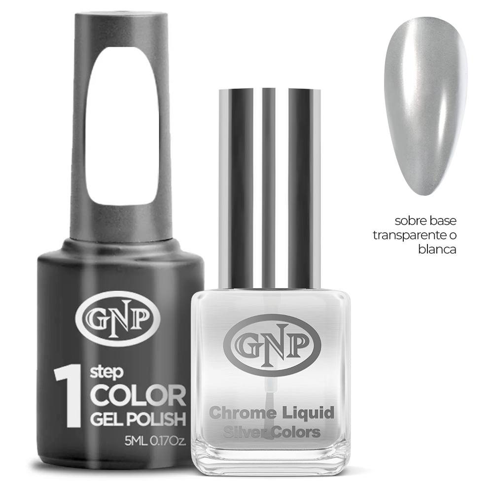 Esmalte en gel GNP de 1 solo paso + Polvo Liquido GNP Chrome Plata en Beauty Supply