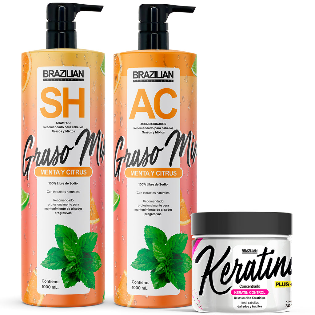 Pack Grasos y Mixtos Shampoo Y Acondicionador Brazilian + Concentrado de Keratina en Beauty Supply