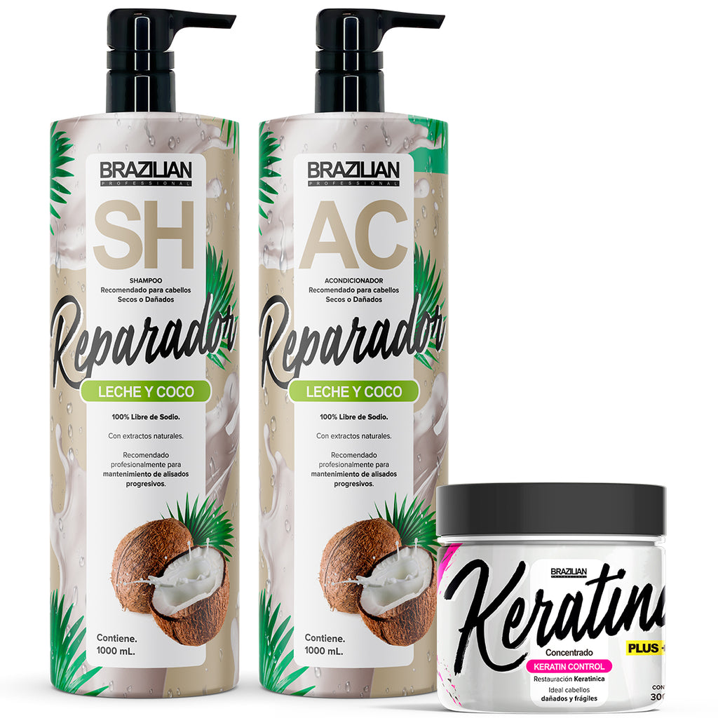 Pack Dañados Shampoo Y Acondicionador Brazilian + Concentrado de Keratina en Beauty Supply