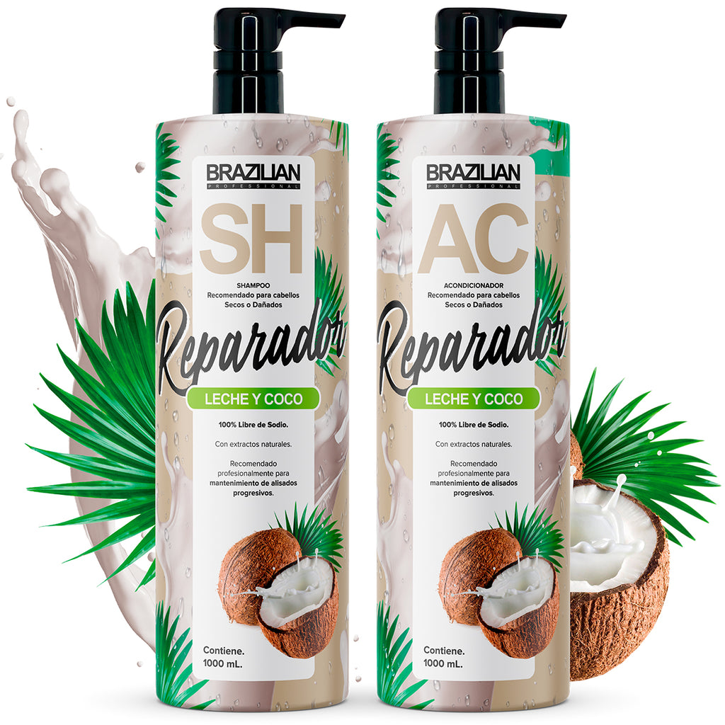 Pack Shampoo Y Acondicionador Brazilian Dañados, Leche Y Coco en Beauty Supply