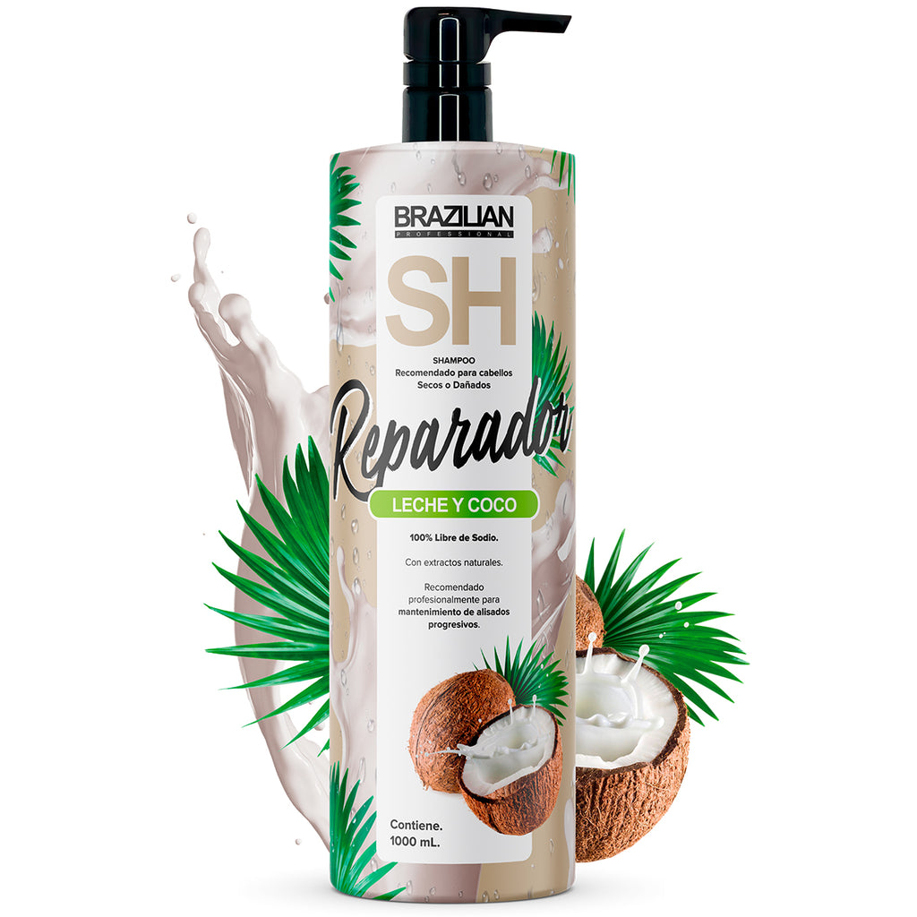 Shampoo Brazilian Leche Y Coco 1lt. Cabellos Secos O Dañados en Beauty Supply