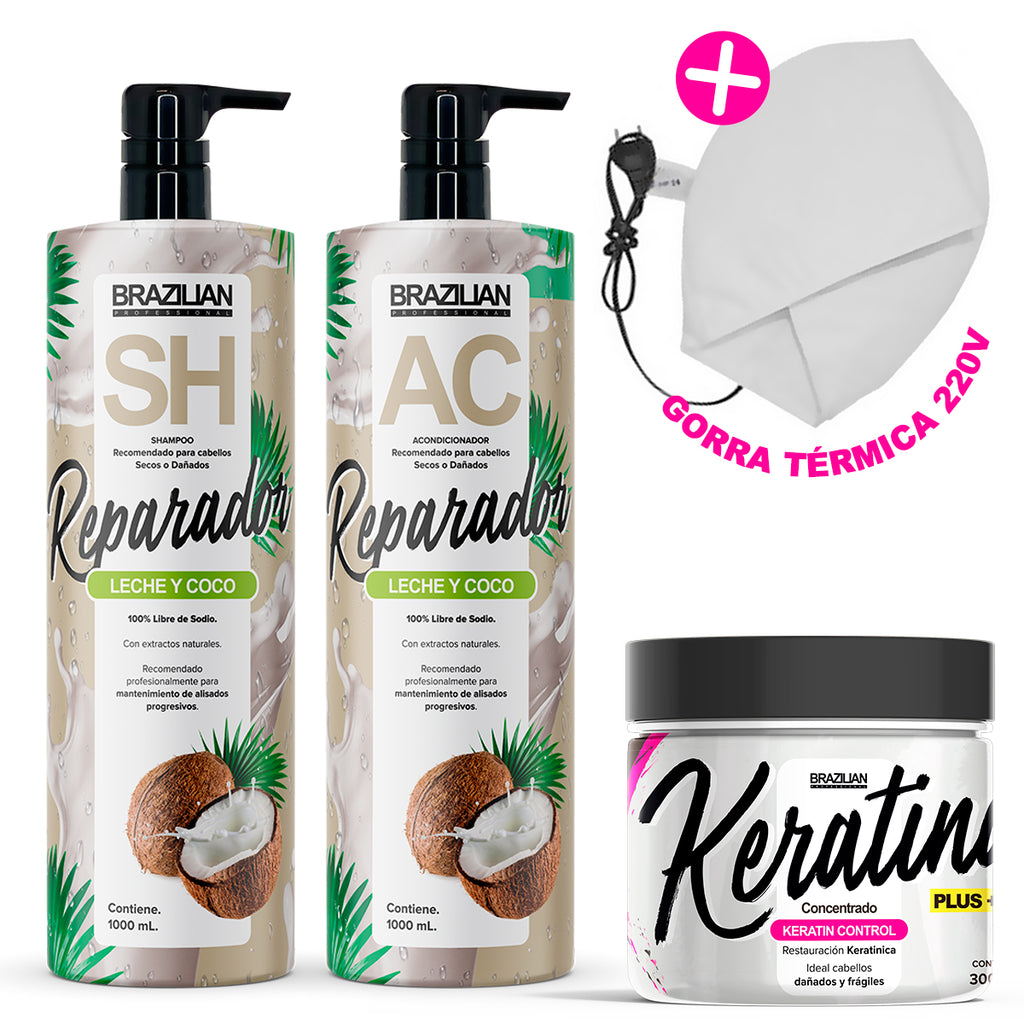 Pack Brazilian Dañados O Secos + Keratina + Gorra Termica en Beauty Supply