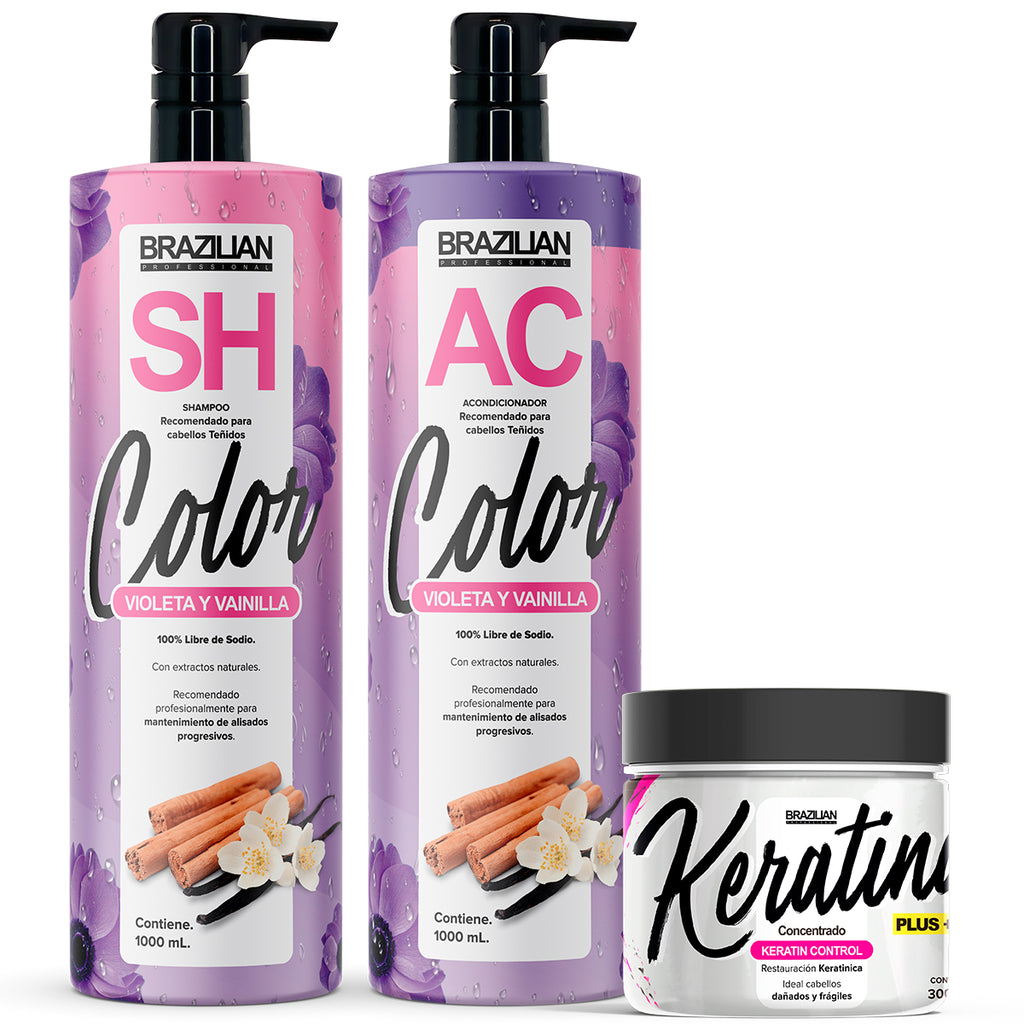 Pack Teñidos Shampoo Y Acondicionador Brazilian + Concentrado de Keratina en Beauty Supply